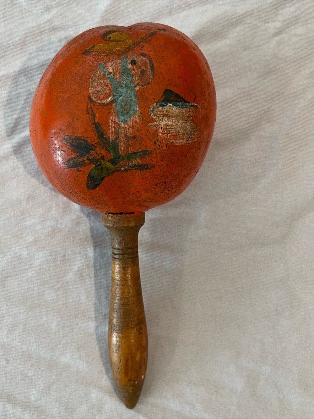 Maraca  Shaker Hand Painted Folk Art Mexico instrument Vintage Wooden Musical